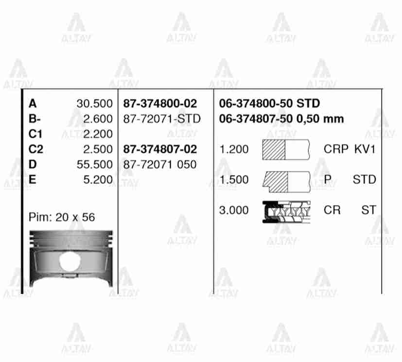 Toyota Corolla Piston Segman . 4afe Enjeksiyonlu .00mm OEM 06-374807-50